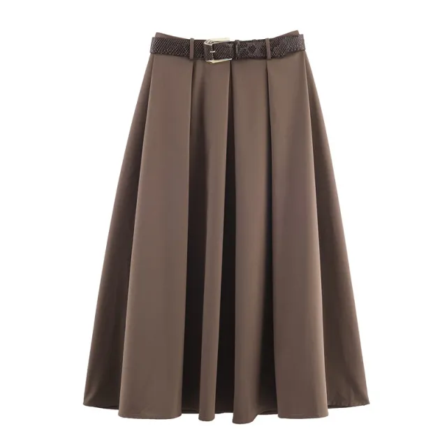 With Belt Cape Style Midi Dress Skirt Female Brown - Shop at LoveMi