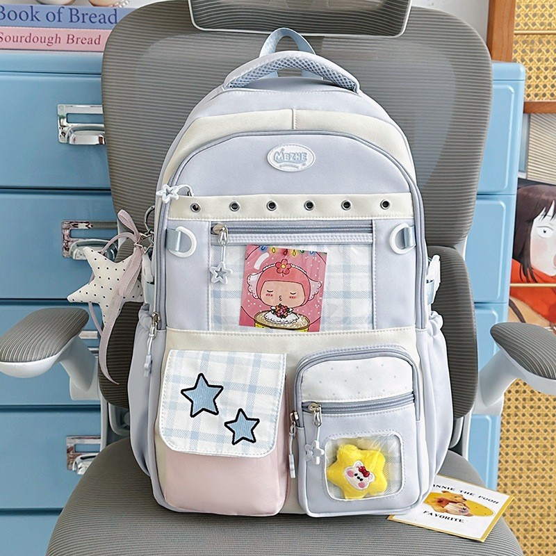 Womens Large-Capacity Transparent Plaid Backpack
