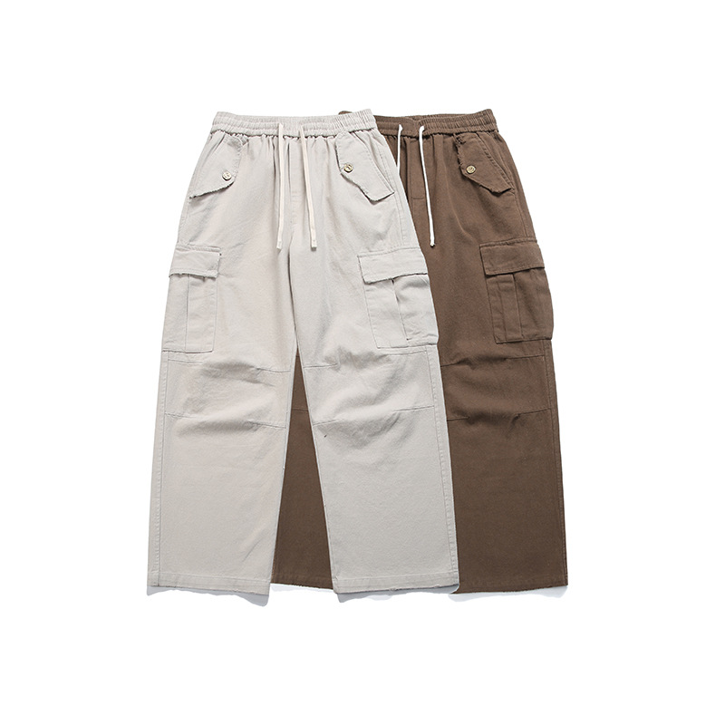 Solid Color Three-dimensional Pocket Decoration Straight-leg Trousers Men