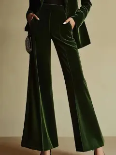 Autumn And Winter Fashion Temperament High-end Goddess Flared Pants - Olive Green - View 1