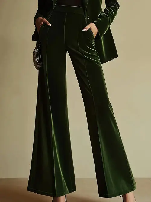 Autumn And Winter Fashion Temperament High end Goddess Flared Pants Olive Green - Shop at LoveMi