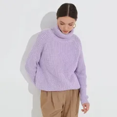 High Neck Thickened Autumn And Winter Sweater Turtleneck Solid Colour Casual Mid-length Sweater - Light Purple - View 1