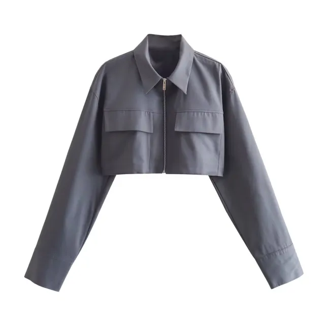 Short Pocket Lapels Short Shirt Gray - Shop at LoveMi