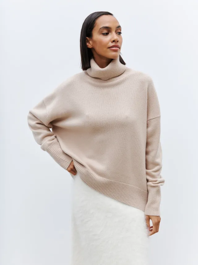 Women's Loose High Collar Autumn And Winter Anti Pilling Sweater Apricot - Shop at LoveMi