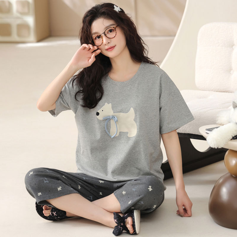 Padded Pajamas Cotton Short-sleeved Cropped Pants Suit