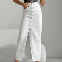Temperament High Waist Slim-fit Buttoned Half-length Casual Dress Women - White - View 1