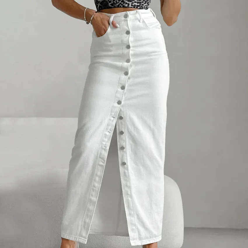 Temperament High Waist Slim-fit Buttoned Half-length Casual Dress Women - White