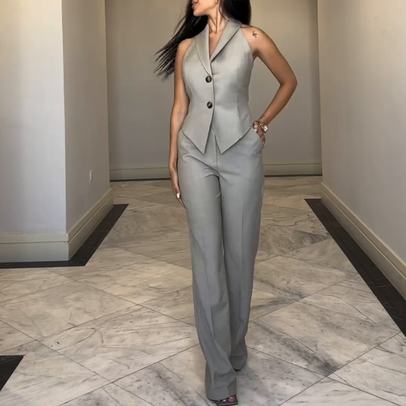 Vest Straight leg Trousers Business Suit Silver Gray - Shop at LoveMi