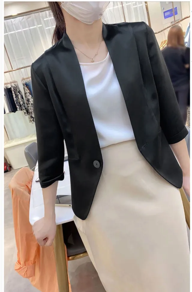 Spring New Elegant V neck 34 Sleeves Coat For Women Black - Shop at LoveMi