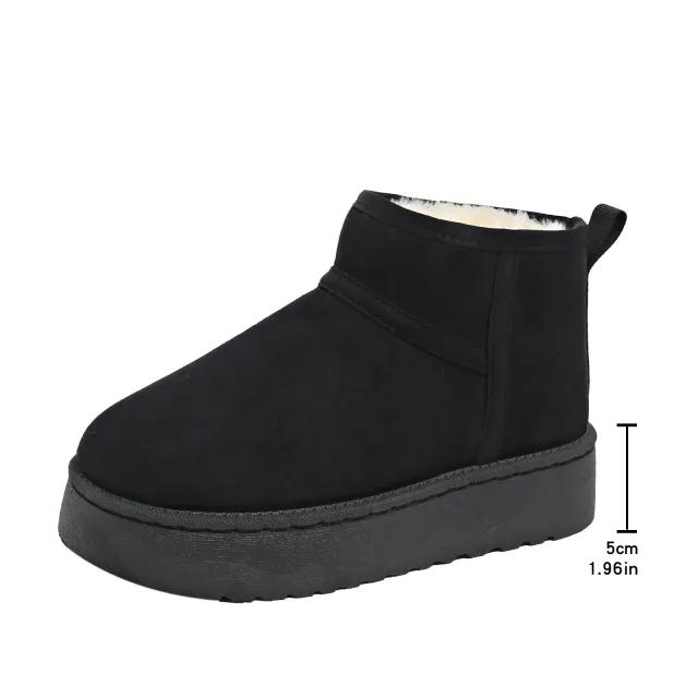 Fleece lined Thick soled Outdoor Shoes With Integrated Leather And Fur For Warmth Black - Shop at LoveMi