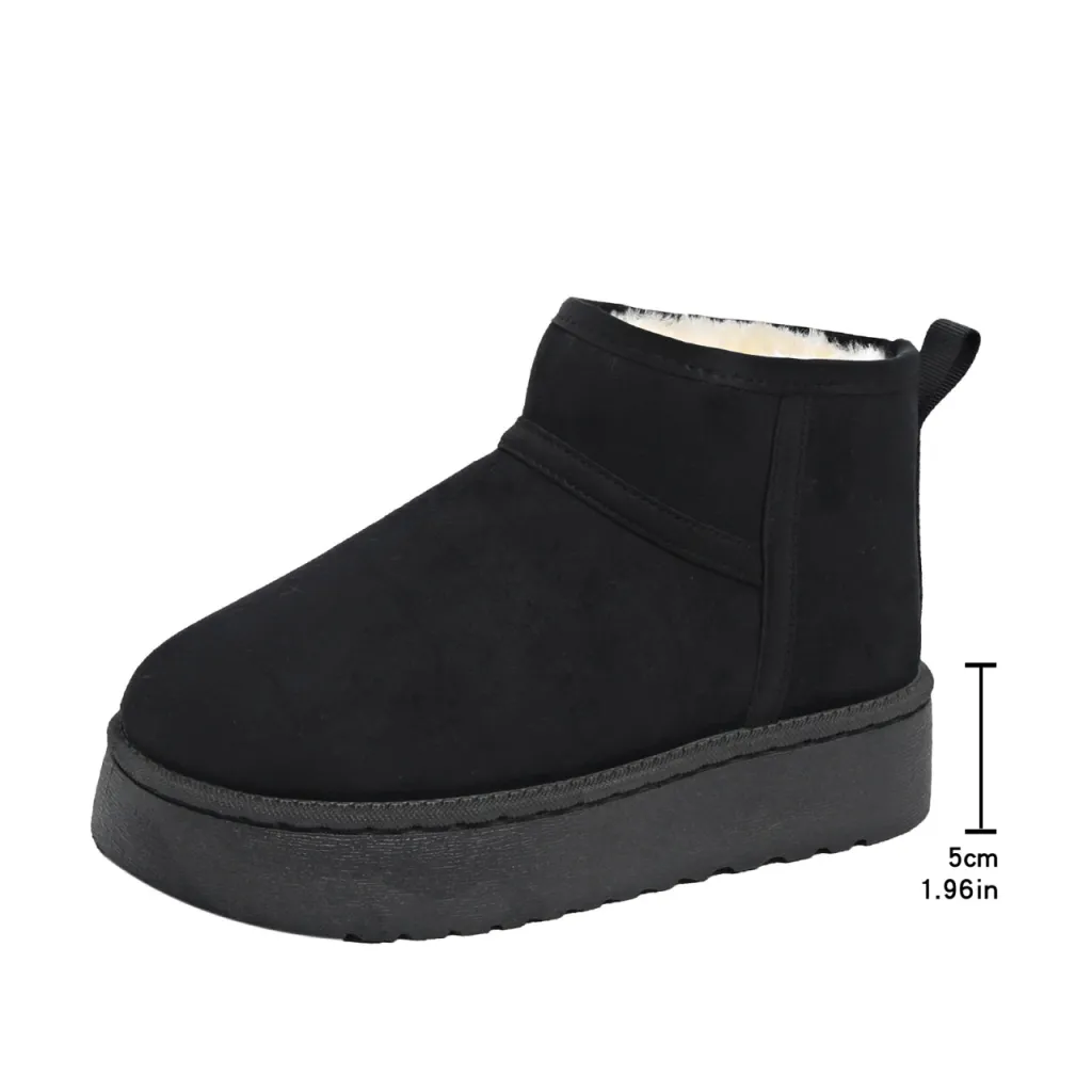 Fleece-lined Thick-soled Outdoor Shoes With Integrated Leather And Fur For Warmth - Black