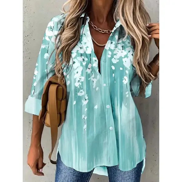 Women's Top Spring And Autumn New Rose Leaves Long Sleeve Button Shirt F169Z979 - Shop at LoveMi