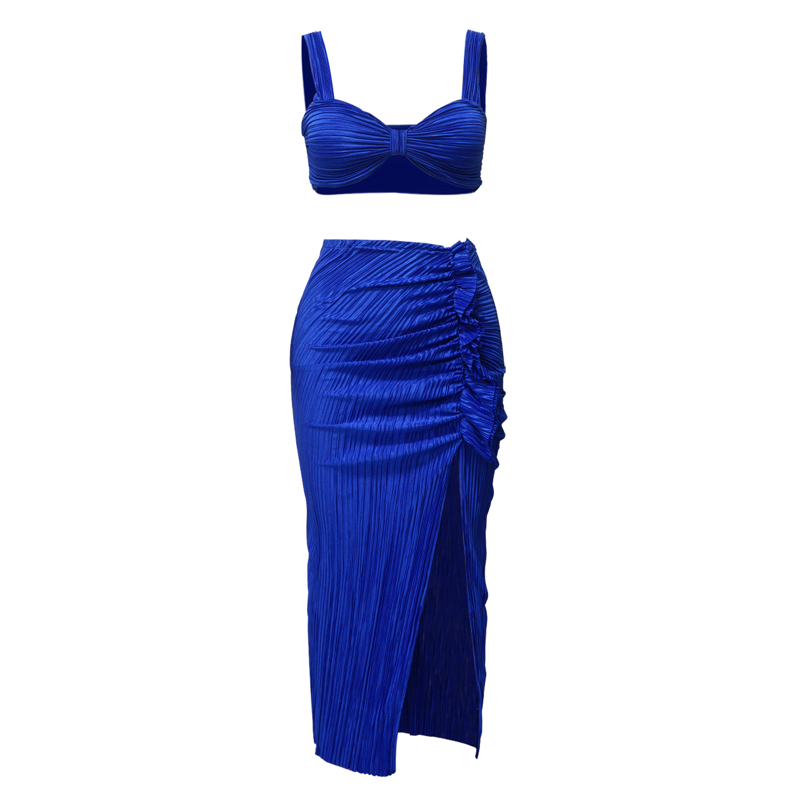 Backless Top Slit Draped Dress Suit