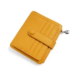 Women's Zipper Coin Purse Cowhide Buckle Multiple Card Slots - Yellow - View 1