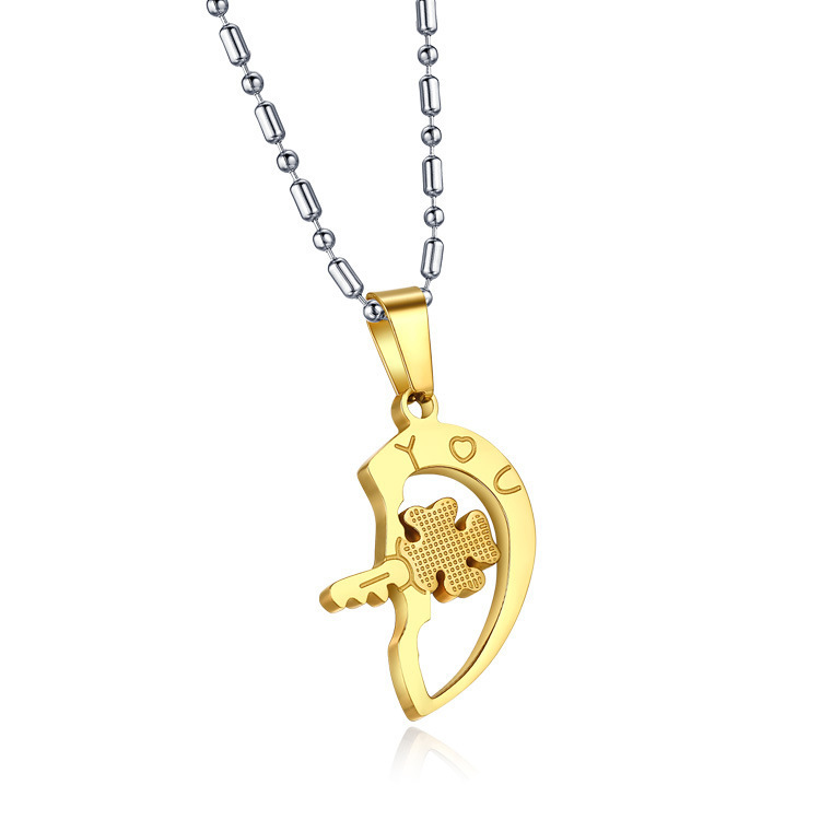 Titanium Steel Rhinestone Black And White Key Puzzle Couple Necklace