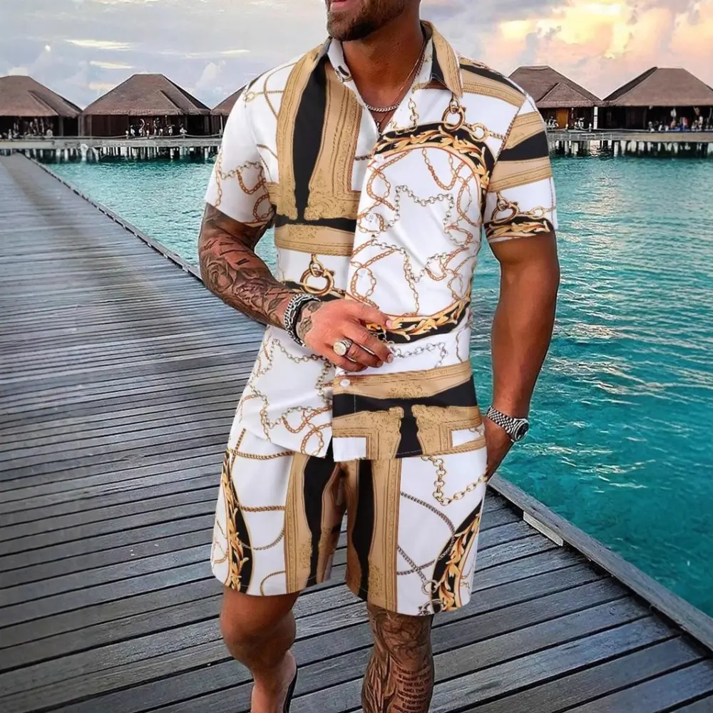 Gold Luxury Chain 3D Digital Printing Shirt Shorts Suit