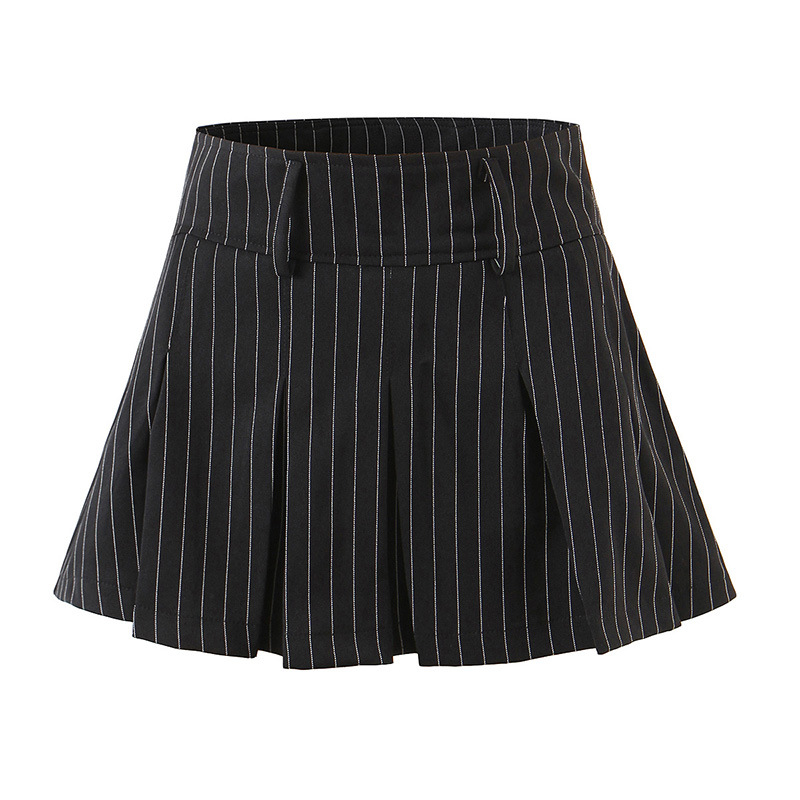 Title 10, British Style High Waist Thin Striped Pleated S...