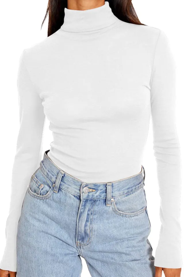 Women's High Necked Long Sleeved Shirt White - Shop at LoveMi