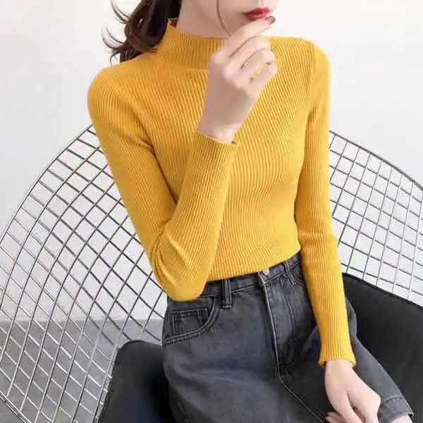 Pullover All matching Slim Fit Skinny Sweater Yellow - Shop at LoveMi