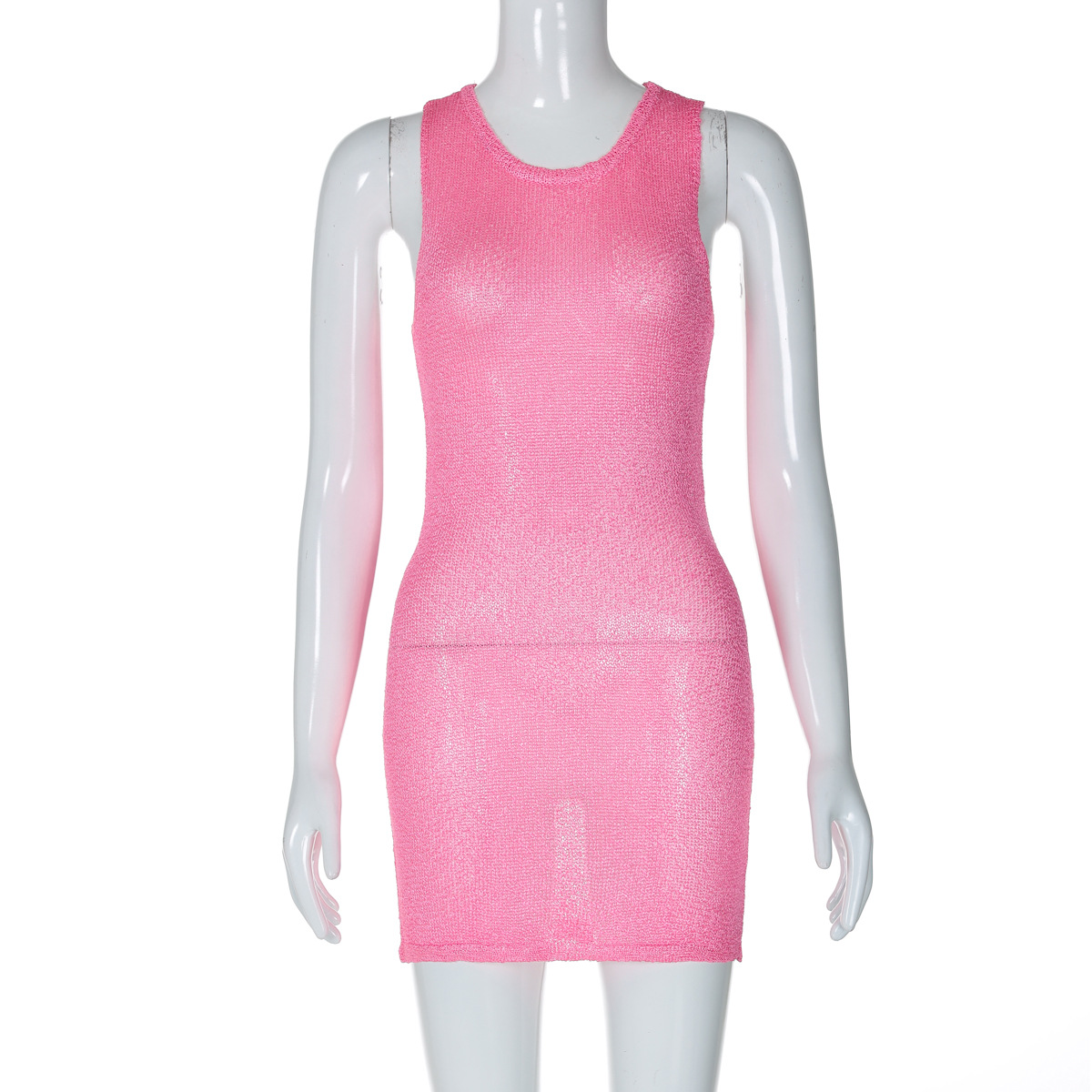 Fashionable Sexy Slim fit Round neck Sleeveless Knitted Dress Rose - Shop at LoveMi