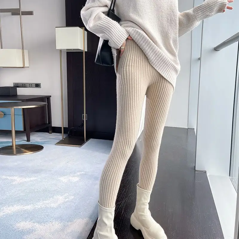 Versatile Solid-Color Ribbed Knit Pants