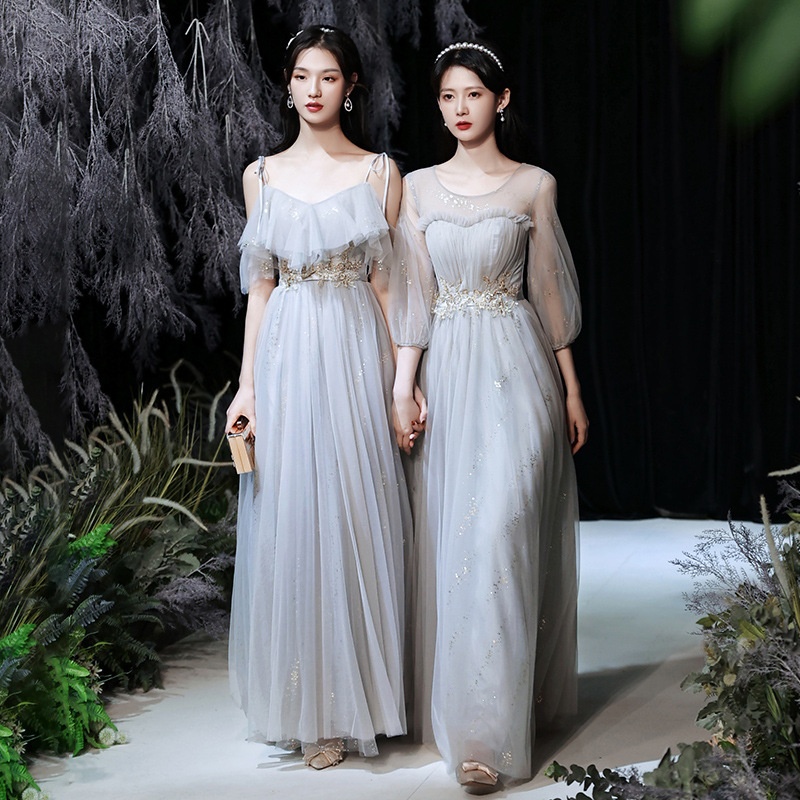 Gray Sisters Group Fairy Temperament Long Bridesmaid Dress