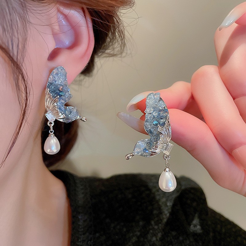 Fairy Butterfly Gradient Crystal Wings Earrings New