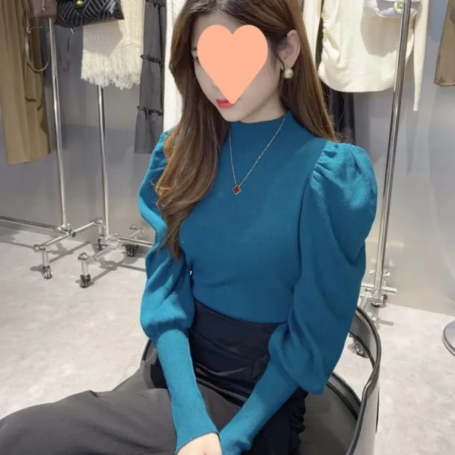 Inner Wear Loose Slimming Belly covering Top Lantern Sleeve Bottoming Sweater Blue - Shop at LoveMi