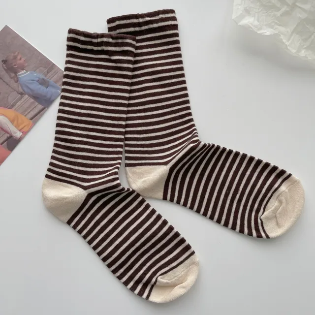 Vintage Stripe Women's Contrast Color Tube Socks Siberian Hazelnut Chocolate - Shop at LoveMi