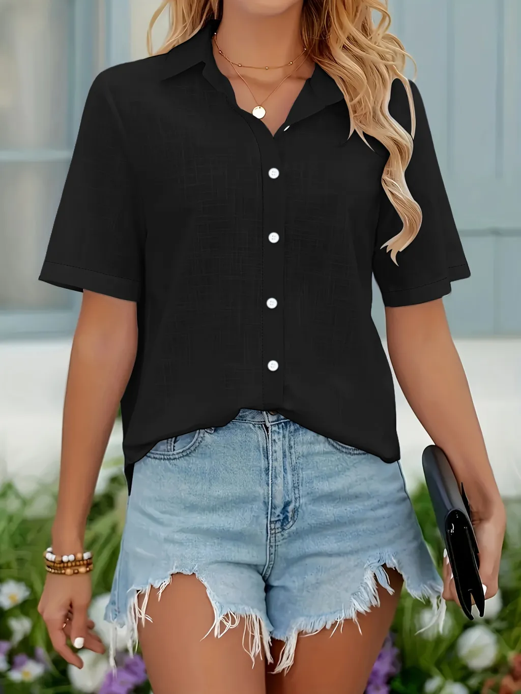 Short-sleeved Casual Loose Shirt Breathable - Black