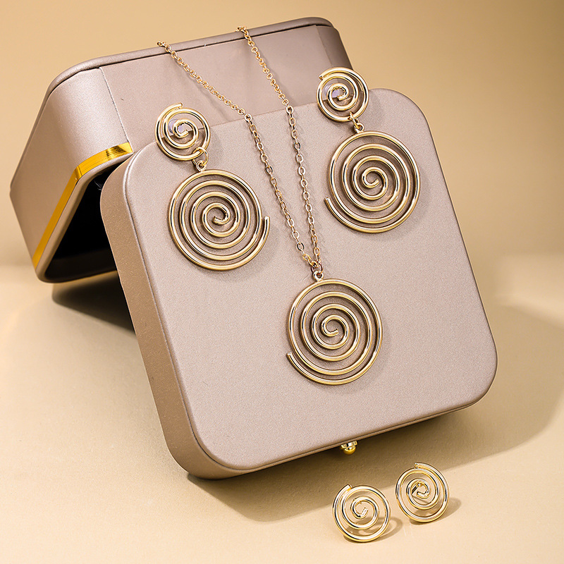 New Vortex Necklace Hollow Out Niche Hip Hop Geometric Ring Earrings Pendant Suit