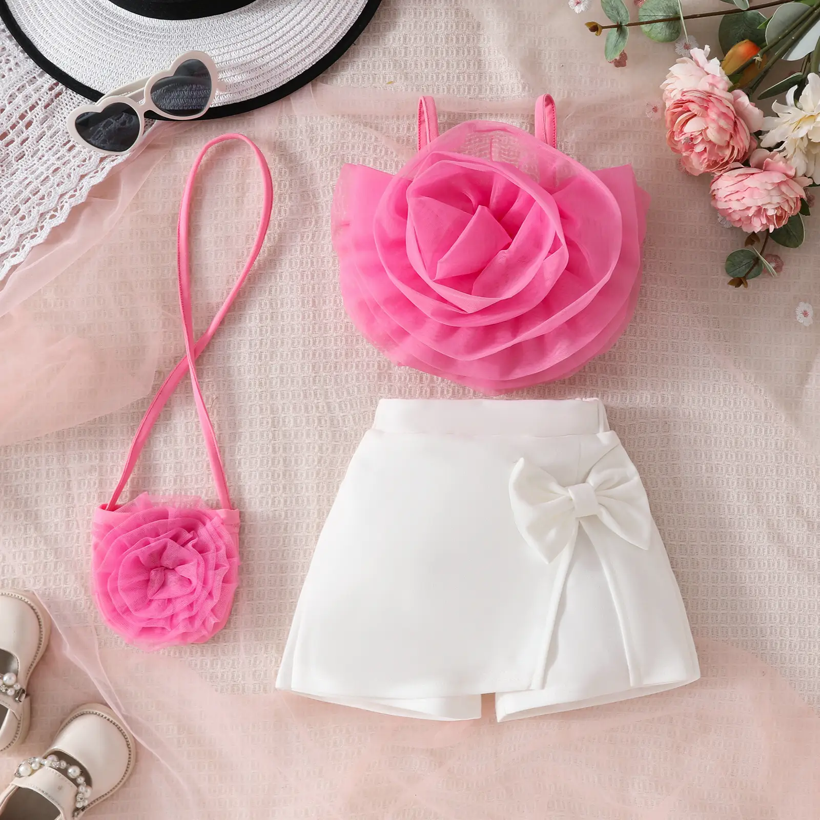 Girl's 3D Flower Pulling Strap Set