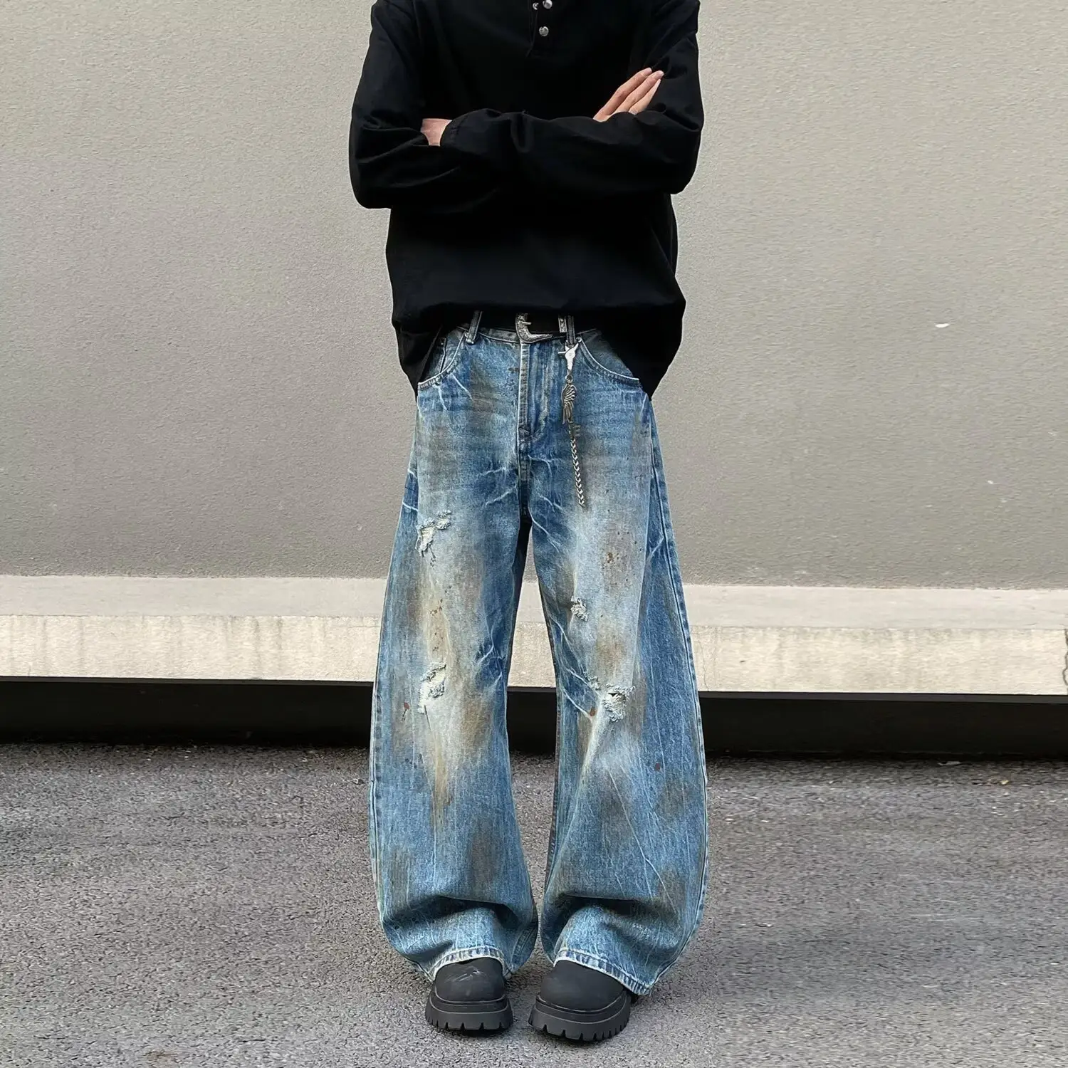 Vintage Distressed Embroidered And Dyed Mens Jeans