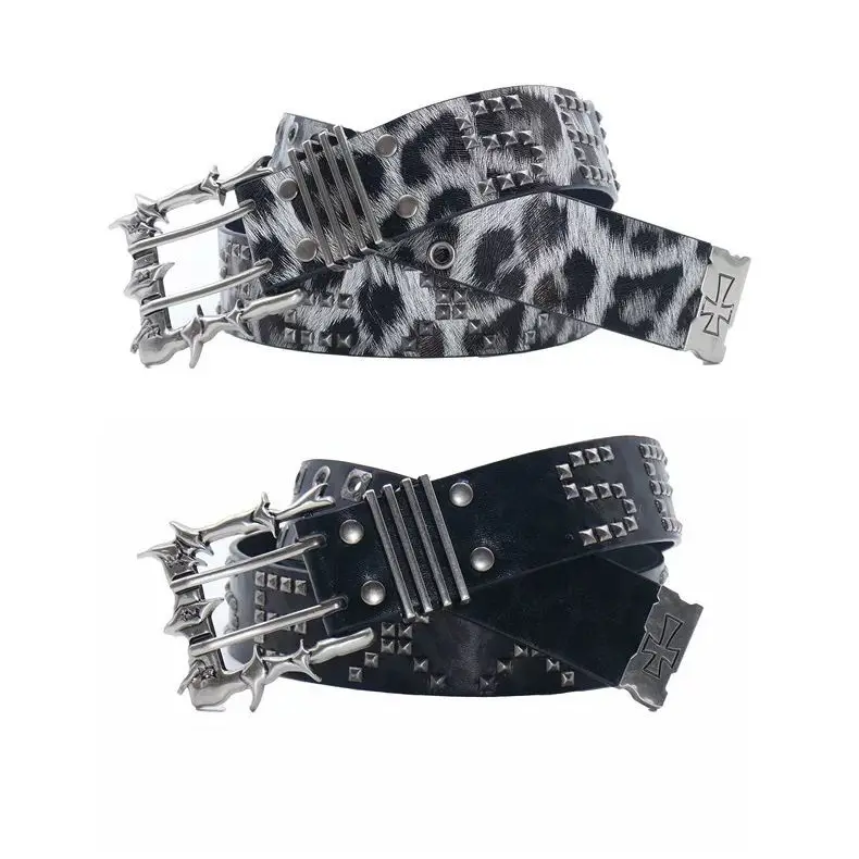 Double-needle Punk Buckle Street Hip-hop Belt Leather