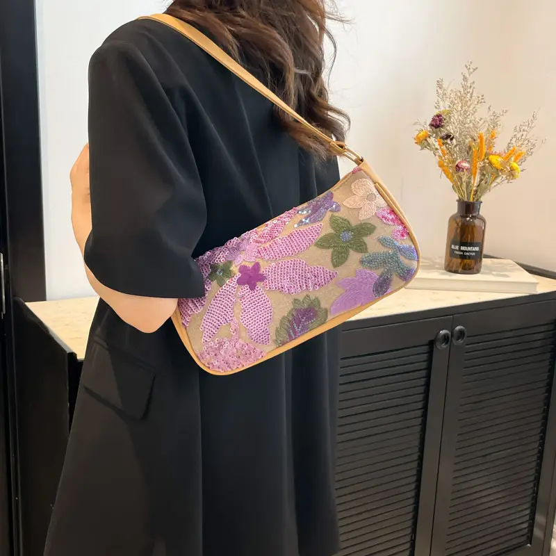 Women's Colorful Sequins Retro National Style High-grade Shoulder Bag