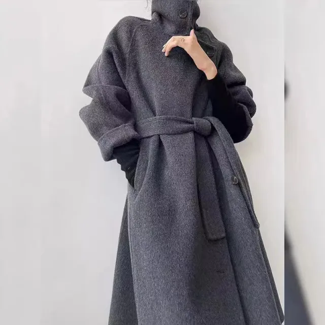 Loose fitting Double faced Cashmere Coat, Extra thick Wool Overcoat Gray - Shop at LoveMi