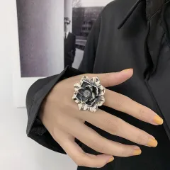 Vintage Simplicity And Exaggeration Peony Flower Ring - Jz9038 Silver - View 1