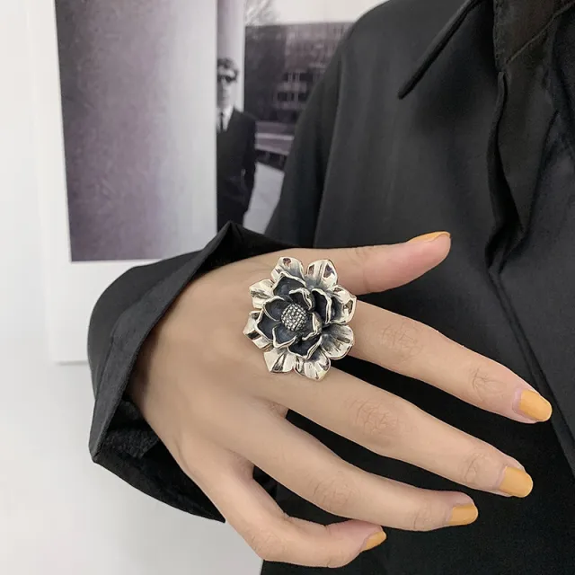 Vintage Simplicity And Exaggeration Peony Flower Ring Jz9038 Silver - Shop at LoveMi