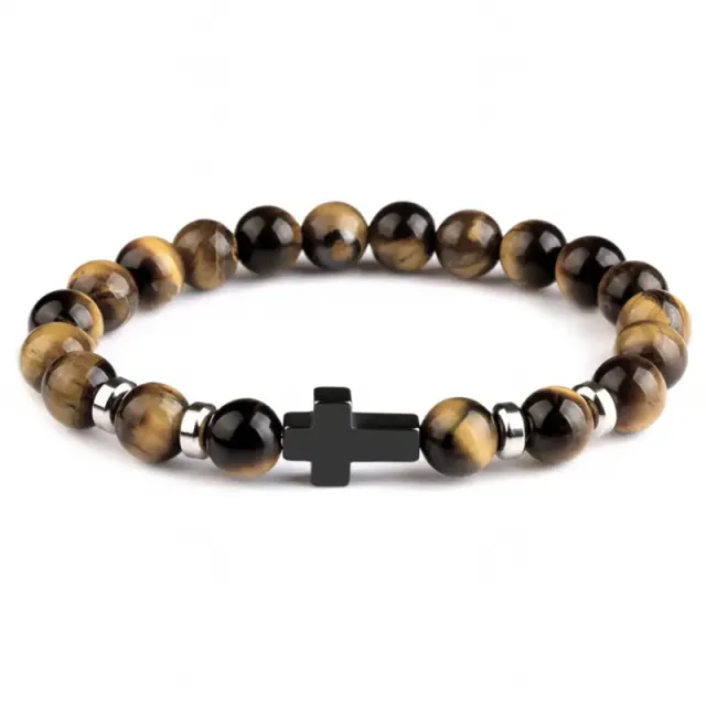 Tigereye Cross Beaded Bracelet Yellow Tiger Eyes - Shop at LoveMi