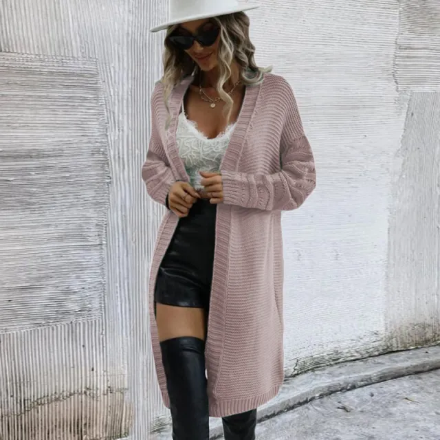 Autumn And Winter New Long Sweater Coat Knitted Cardigan Pink - Shop at LoveMi
