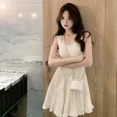 Sweet and girly sleeveless dress for beach vacation - Apricot - View 1