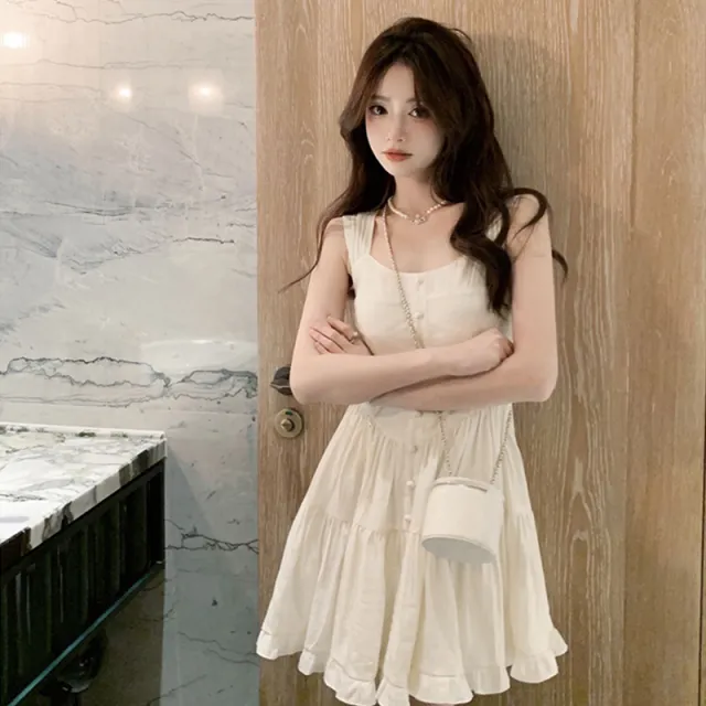 Sweet and girly sleeveless dress for beach vacation Apricot - Shop at LoveMi