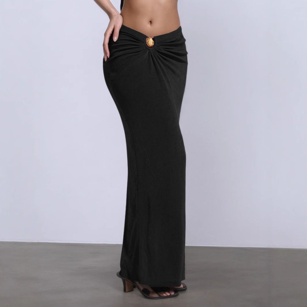 Asymmetric Sexy Low-Waist Midriff-Baring Shell-Shaped Skirt With Metal Accents