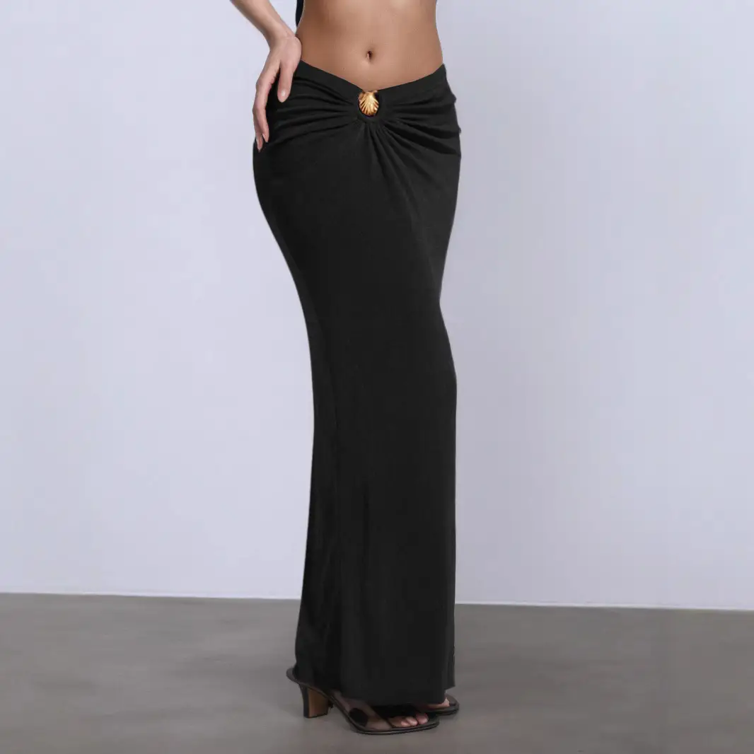 Asymmetric Sexy Low-Waist Midriff-Baring Shell-Shaped Skirt With Metal Accents