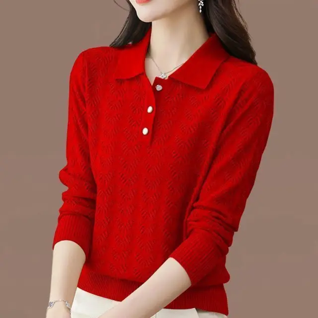 Fashion Loose Bottoming Shirt Knitted Top Red - Shop at LoveMi