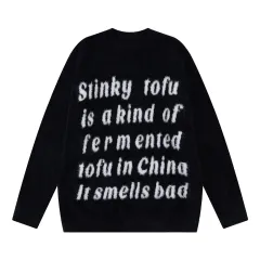 Fleece-lined Thick Style Sweater Loose Casual Laid-back Style Long Sleeve Round Neck Sweater - Black - View 1