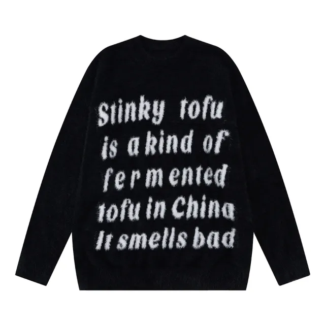 Fleece lined Thick Style Sweater Loose Casual Laid back Style Long Sleeve Round Neck Sweater Black - Shop at LoveMi