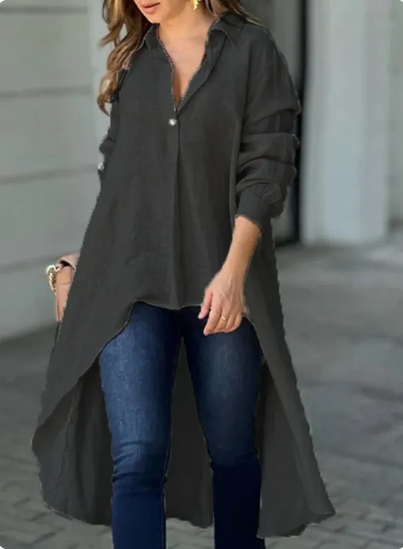 Elegant Long Sleeve Fashion Solid Color Loose Lapels Shirt Black - Shop at LoveMi