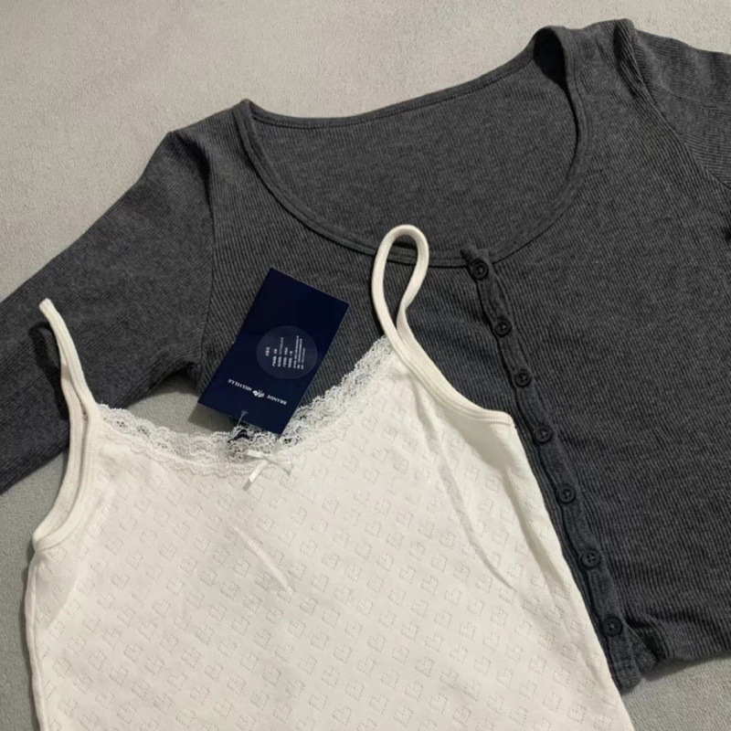 Three-button Eyelet Long-sleeved T-shirt Two-piece Set