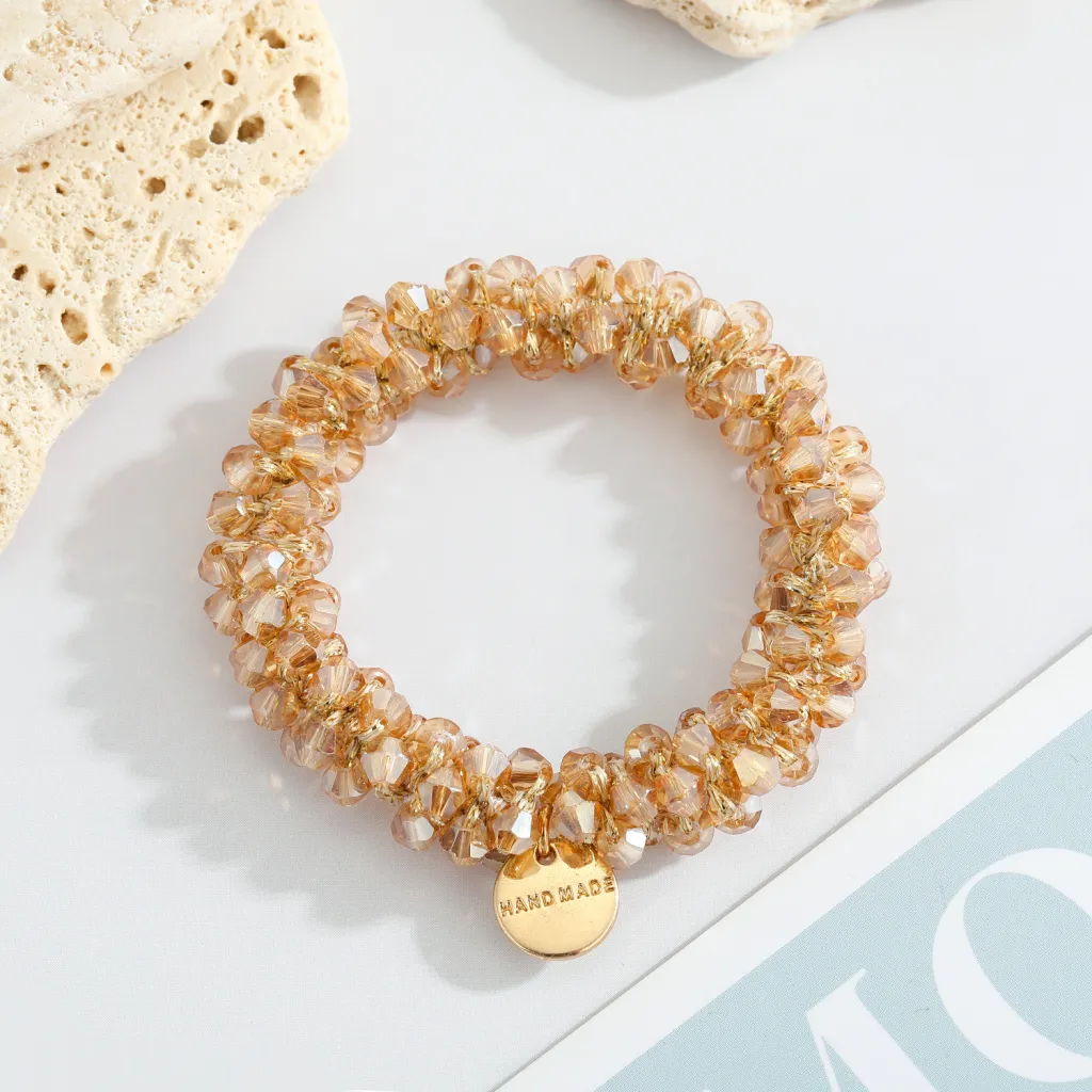 Multicolor Crystal Pearl Hair Ring Simple Girl Tieshair Bands Ins - Citrine Crystal Hair Tie 2